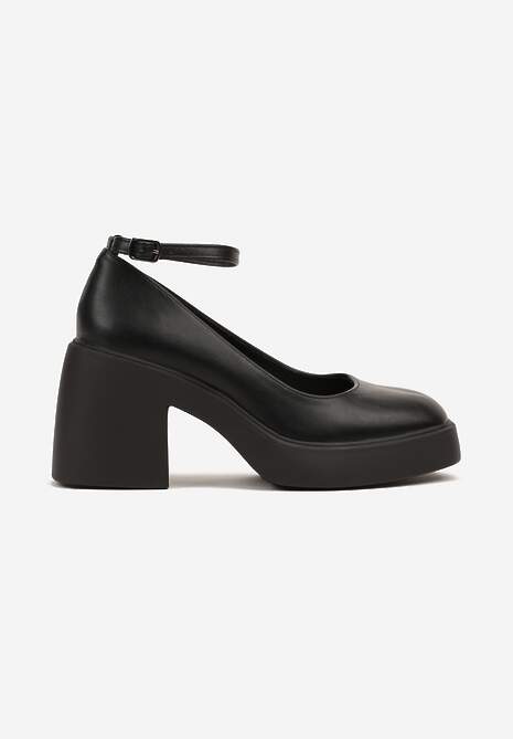 Czarne Eleganckie Czółenka na Platformie i Słupku Jesivia