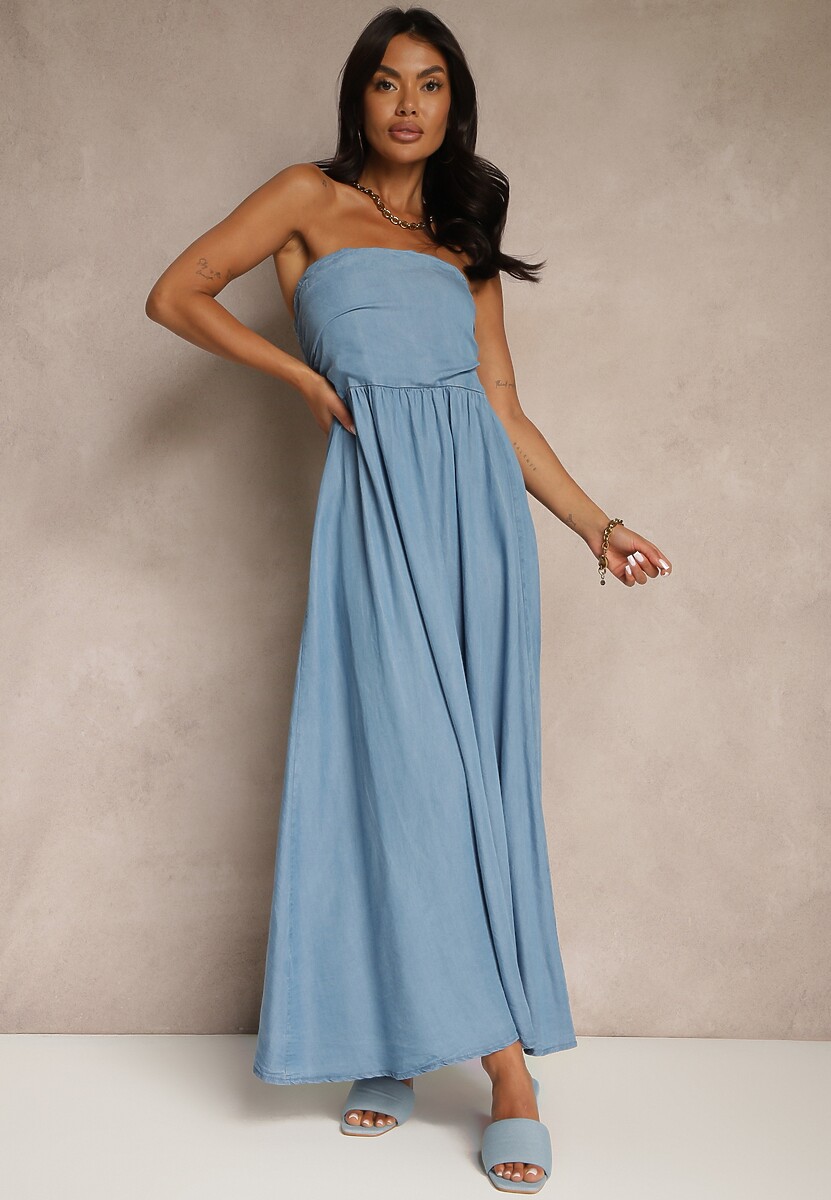 Granatowa Rozkloszowana Sukienka Bandeau Mavoreine