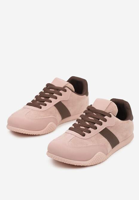 Różowo-Brązowe Sneakersy Ozdobione Tłoczeniem Halennesa