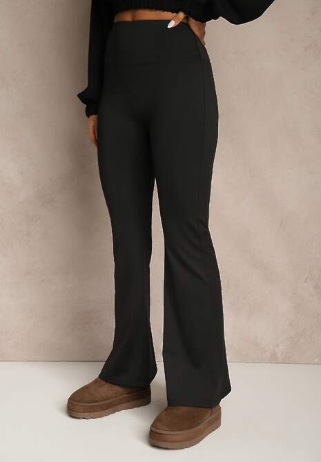 Czarne Spodnie Dzwony Legginsy High Waist Onellin