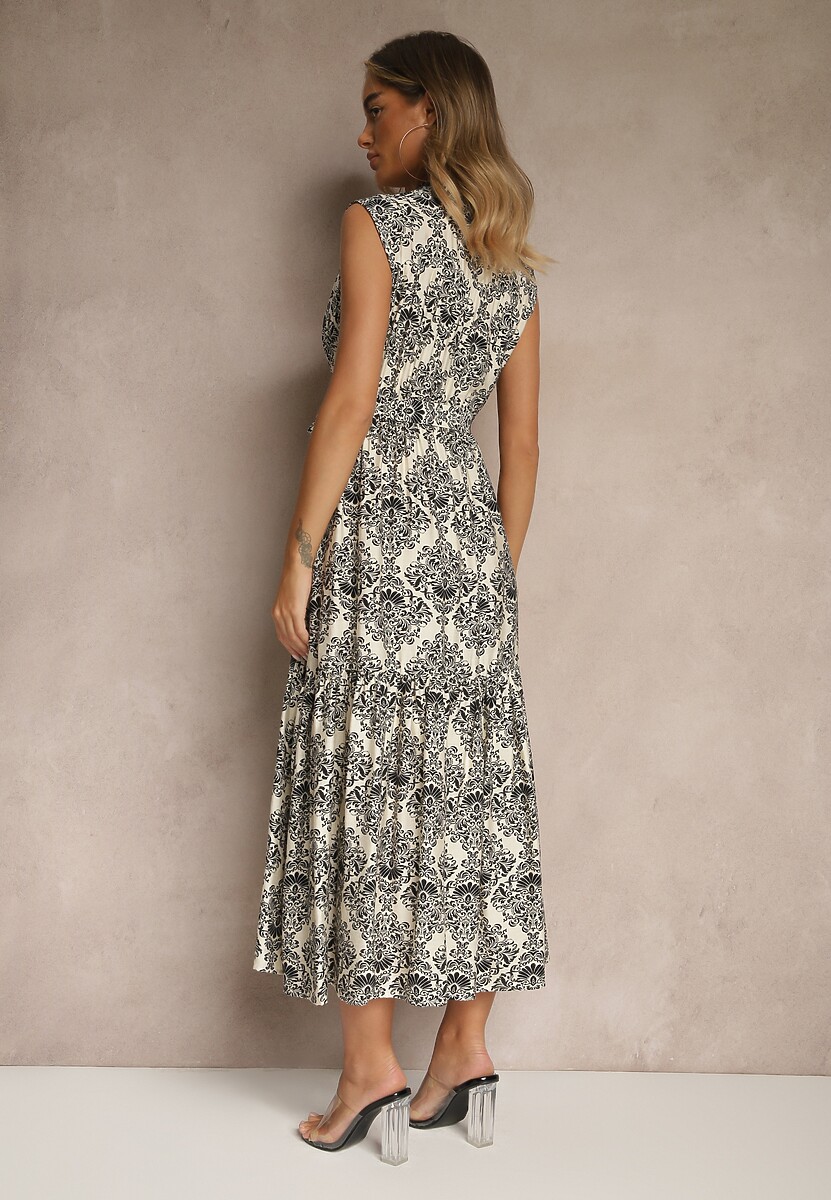 Czarna Sukienka z Wiskozy Bez Rękawów z Paskiem z Wiązaniem Filanesse