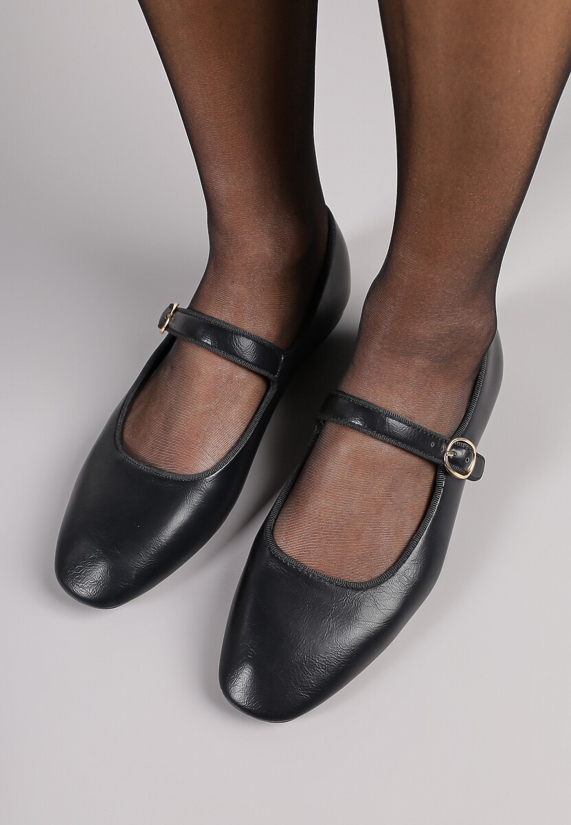 Czarne Balerinki Vices z Wkładką ze Skóry Naturalnej Ozdobione Paskiem Patantie