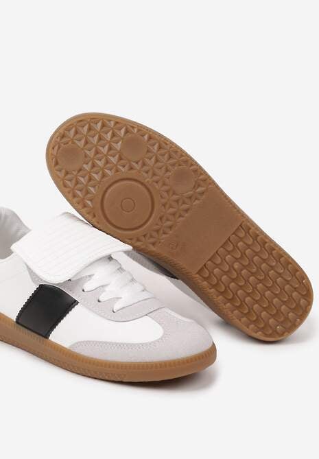 Biało-Czarne Sznurowane Płaskie Sneakersy z Geometrycznym Wzorem Felilva