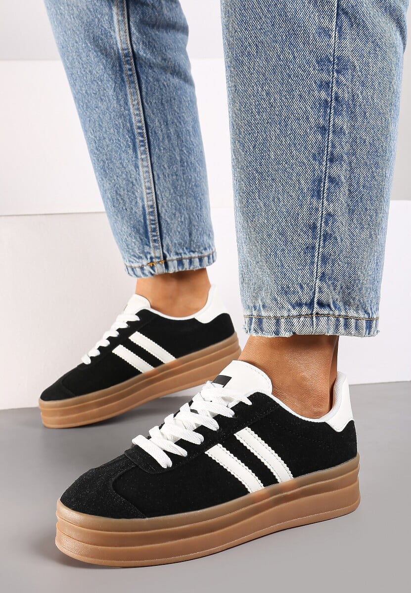 Czarne Klasyczne Sneakersy na Niewysokiej Platformie Terilee