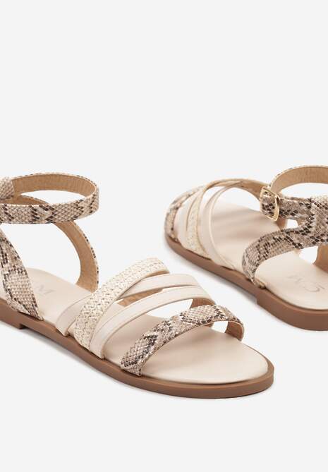 Beżowe Sandały z Ozdobnymi Paseczkami w Zwierzęcy Wzór Damivaya
