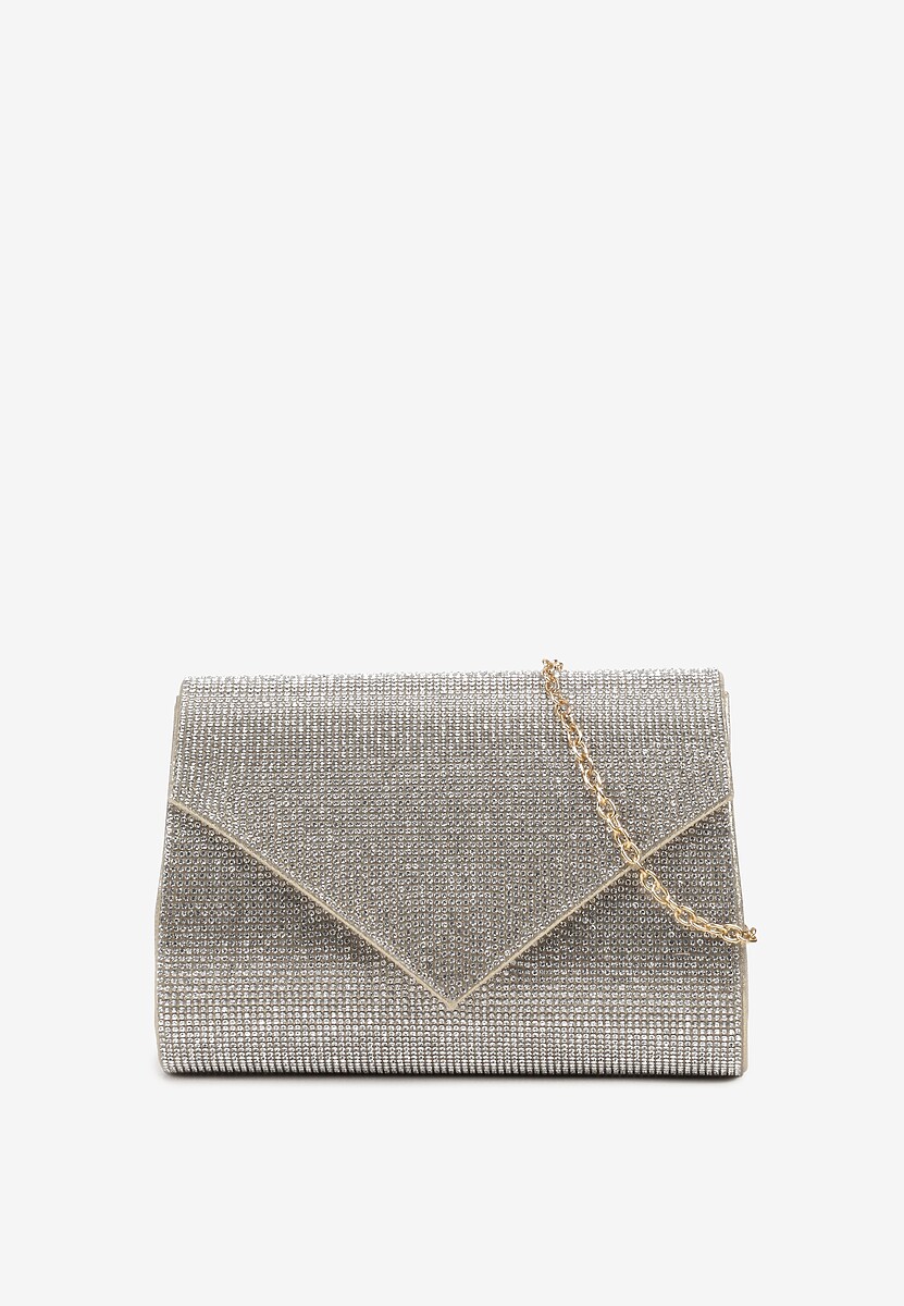 Czarno-Srebrna Torebka Kopertówka z Ozdobnymi Cyrkoniami i Metalowym Łańcuszkiem Tiamate