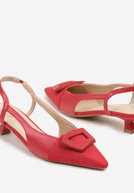Czerwone Sandały na Kaczuszce z Noskiem w Szpic i Odkrytą Piętą Desaniella