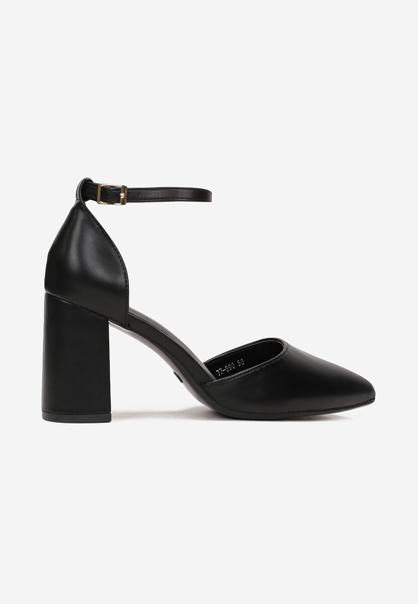 Czarne Lakierowane Czółenka na Słupkowym Obcasie Ewwa