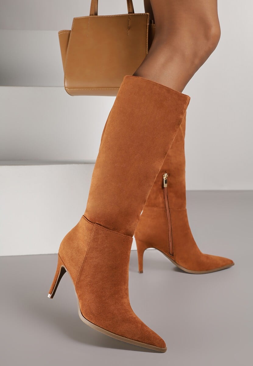 Brązowe Casualowe Kozaki Vices na Szpilce Tamirith