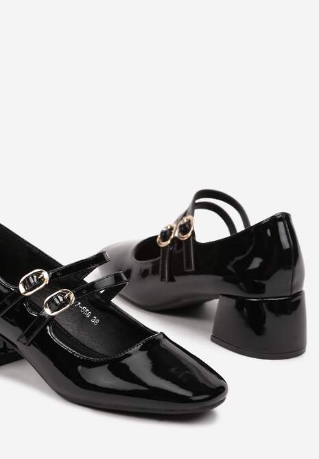 Czarne Stylowe Czółenka w Stylu Mary Jane na Obcasie Jovinda