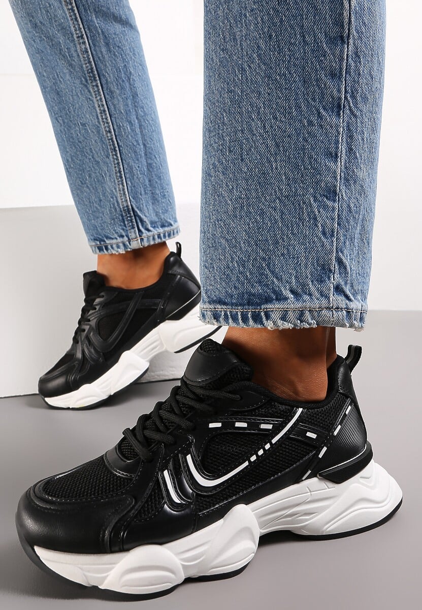 Czarne Sneakersy przed Kostkę z Przeszyciami Portle