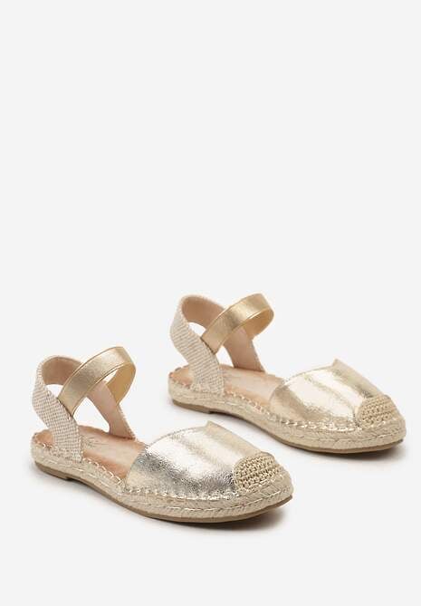 Złote Espadryle z Odkrytą Piętą Ozdobione Plecionką Nrtemisia