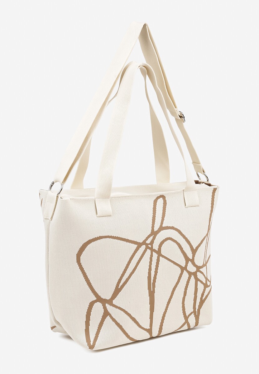 Jasnobeżowa Torebka Typu Shopper z Paskiem Crossbody w Abstrakcyjny Wzór Obelisse