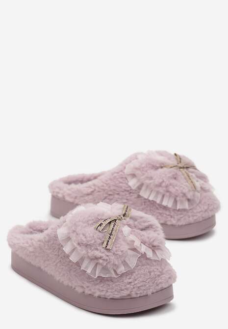 Fioletowe Kapcie z Futerka Ozdobione Kokardką Nuvimes