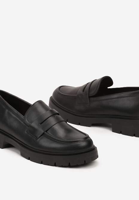 Czarne Mokasyny na Platformie Ozdobione Paskiem Ilabine