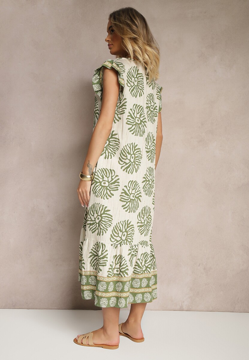 Zielona Sukienka Koszulowa z Wiskozą w Geometryczny Wzór Boredis