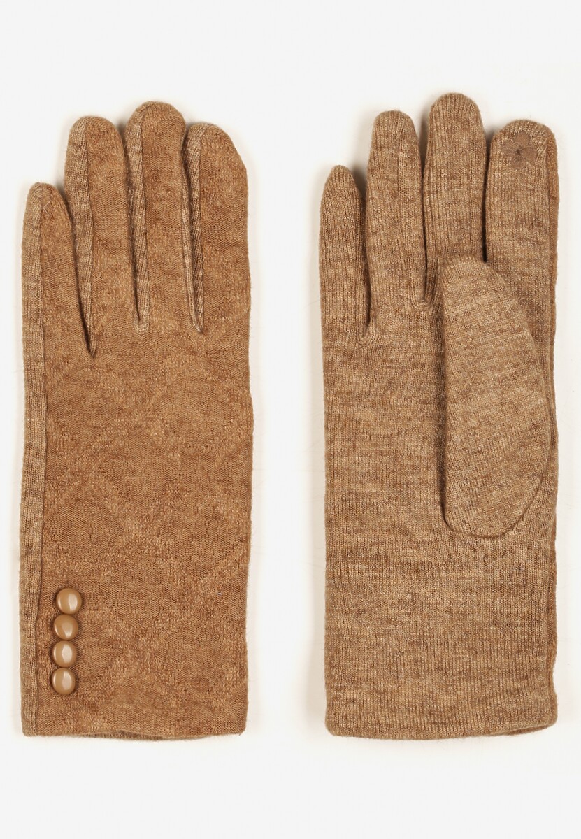 Szare Rękawiczki z Bawełną i Ozdobnymi Guzikami Zinnaeth