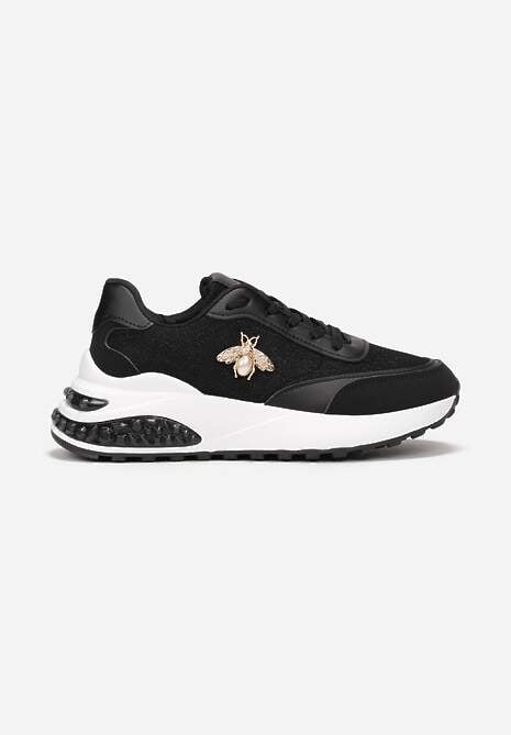 Czarne Sneakersy na Grubej Podeszwie z Ozdobą i Brokatem Sehdi