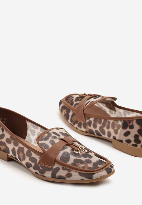 Brązowe Przezroczyste Mokasyny w Panterkę Ozdobione Aplikacją Divania
