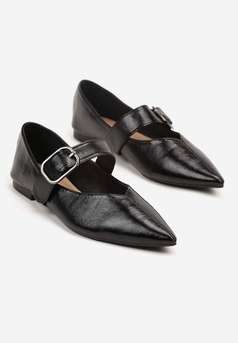 Czarne Balerinki w Stylu Mary Jane ze Szpiczastym Noskiem Nalivira