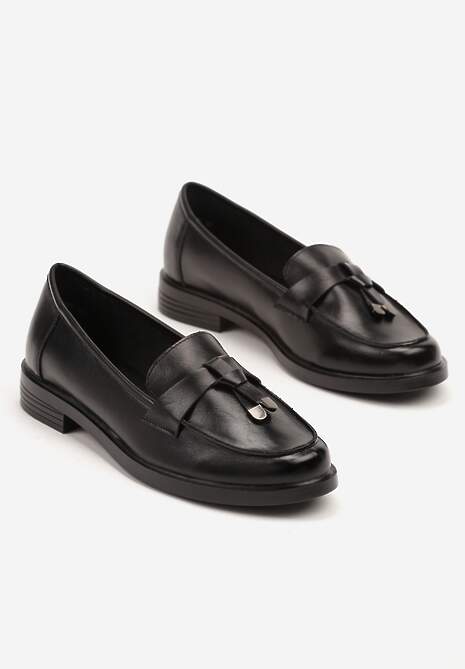 Czarne Mokasyny z Frędzlami i Skórzaną Wkładką Nithdra