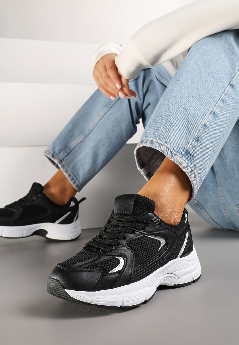 Biało-Granatowe Sneakersy na Grubej Podeszwie z Cholewką z Siateczką Zollexia