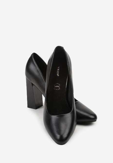 Czarne Czółenka Vices na Słupku Klocku ze Skórzaną Wkładką  Esmela