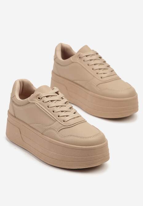 Ciemnobeżowe Sneakersy na Platformie Ozdobionej Tłoczeniem Vaiviera