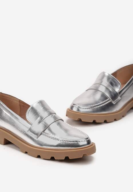 Srebrne Płaskie Mokasyny z Klasycznymi Przeszyciami Tyshell