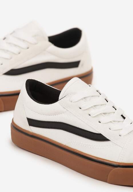 Biało-Beżowe Tenisówki z Boczną Naszywką Simeris