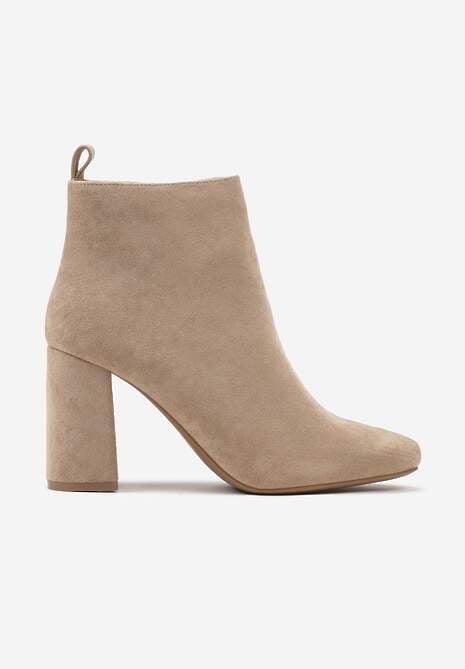 Ciemnobeżowe Casualowe Botki na Słupku z Ociepleniem Ittarelle