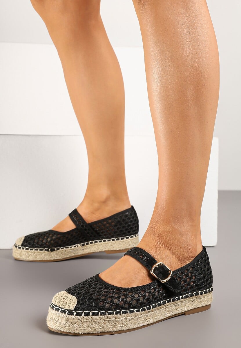 Beżowe Siateczkowe Espadryle na Podeszwie z Juty Zapinane na Sprzączkę Geniffia