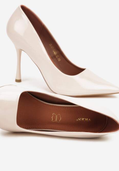 Jasnobeżowe Szpilki Vices z Lakierowanym Połyskiem i Skórzaną Wkładką Irdlie