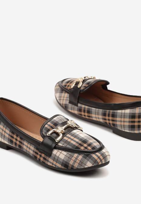 Czarne Mokasyny z Tweedu z Metaliczną Ozdobą Sollia