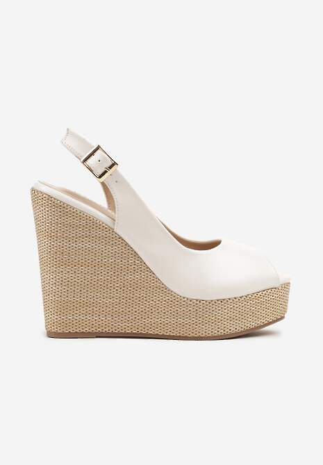 Białe Sandały na Platformie i Koturnie z Plecionką Eviliora