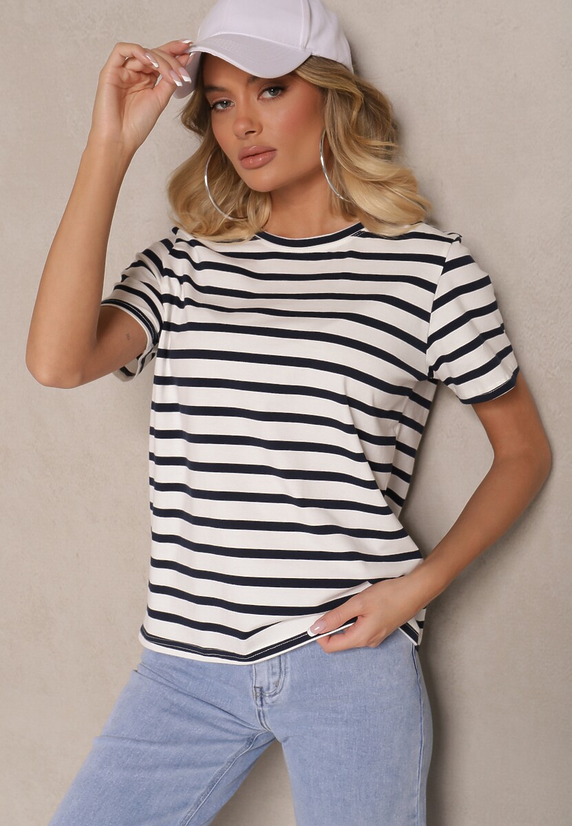 Niebieska Bawełniana Bluzka Ozdobiona Paskami Nalendra