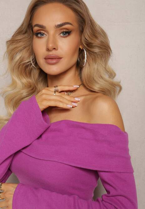 Fioletowa Dopasowana Sukienka Hiszpanka z Rozcięciem Phillas