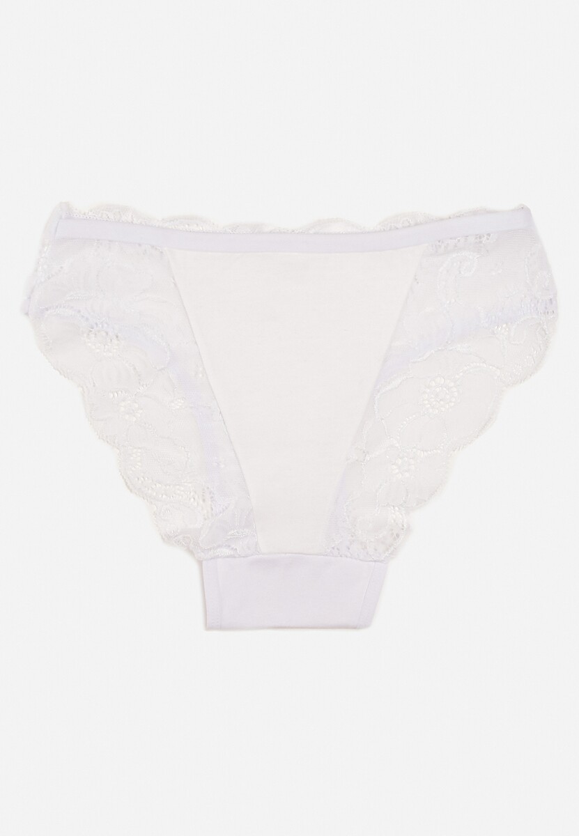 Białe Bawełniane Majtki Figi z Ozdobną Koronką Baelia