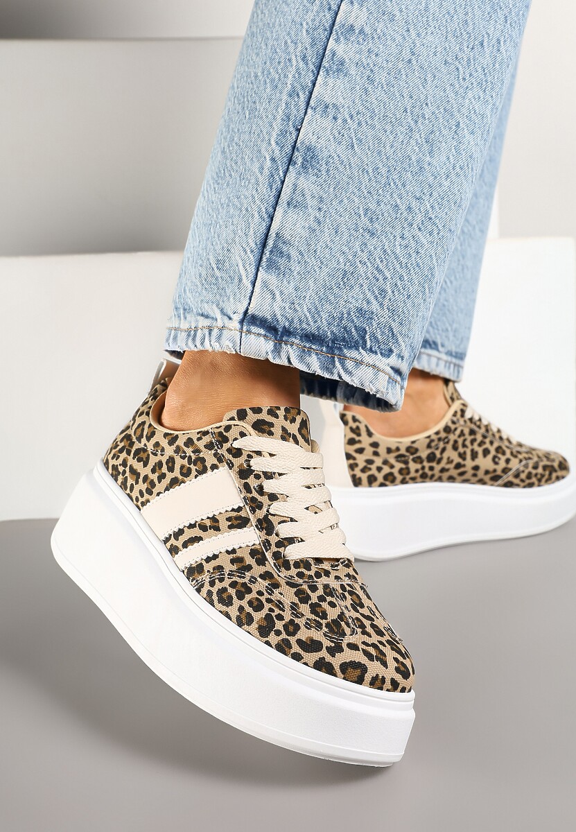 Panterkowe Sneakersy Klasyczne Tenisówki na Grubej Podeszwie z Koturnem Adessia
