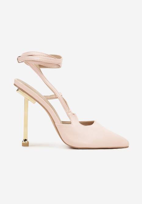 Różowe Sandały na Szpilce Typu Slingback z Ozdobnymi Paskami Melvenea