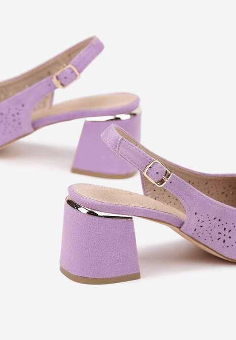 Fioletowe Sandały Vices na Słupku Slingback ze Skórzaną Wkładką i Ażurowym Wzorem Iffinira