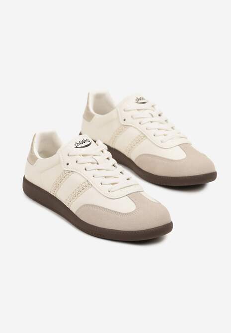 Beżowe Sneakersy w Stylu Tenisówek z Geometrycznym Motywem Halonelle