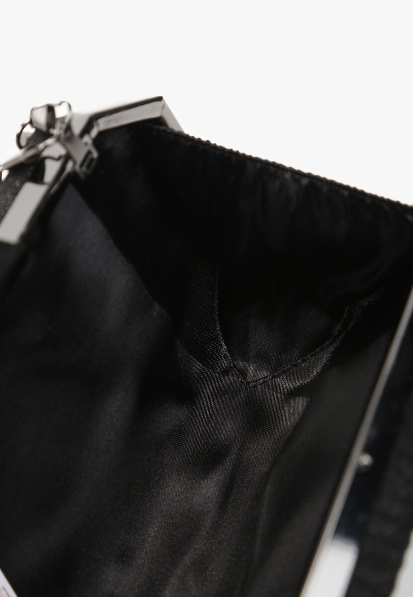 Czarna Owalna Torebka Ozdobiona Brokatem z Retro Zatrzaskiem Traorra