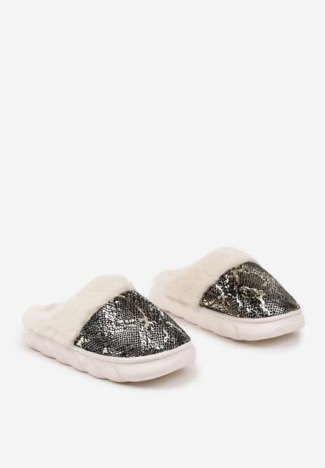 Czarne Kapcie Vices na Piankowej Podeszwie Zdobione Futrem Eleadraea