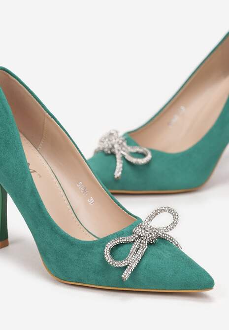 Zielone Szpilki z Kokardką z Cyrkoniami Arsippe