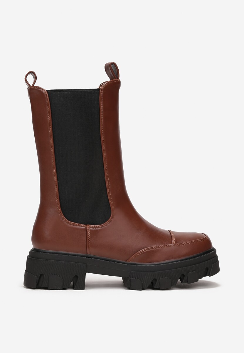 Brązowe Botki Sztyblety na Grubej Podeszwie Tenn