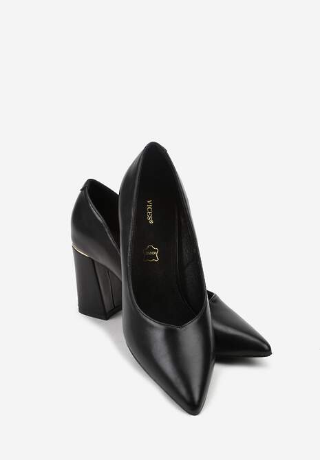 Czarne Czółenka Vices na Geometrycznym Słupku ze Skórzaną Wkładką Modvire