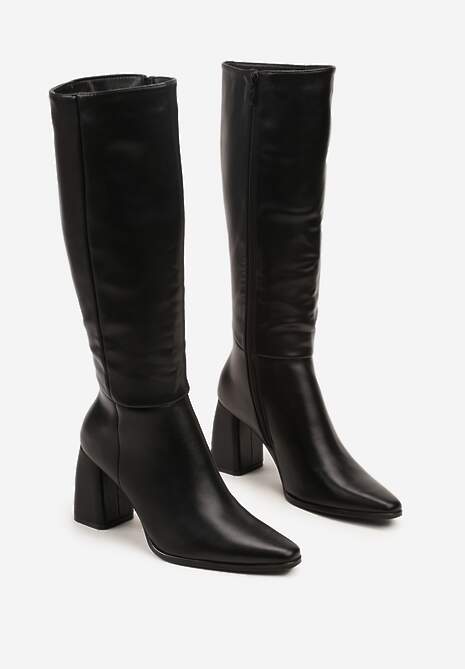 Czarne Kozaki na Obcasie Typu Stożek w Klasycznym Stylu Lanile