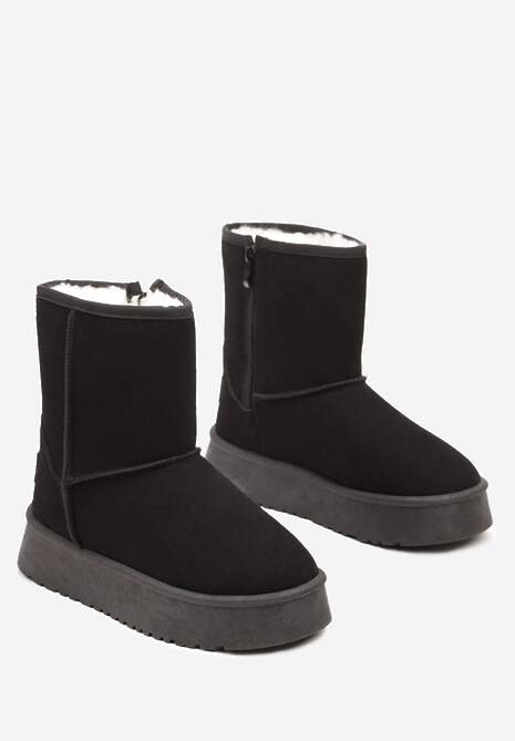 Czarne Śniegowce na Platformie z Ociepleniem Ozdobione Przeszyciami Tamirlin