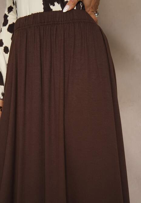 Brązowa Rozkloszowana Spódnica z Bawełny Tussala